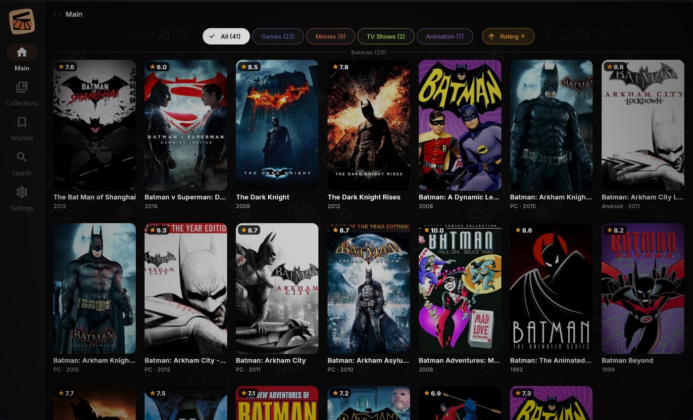 Main screen — all items with poster grid and ratings
